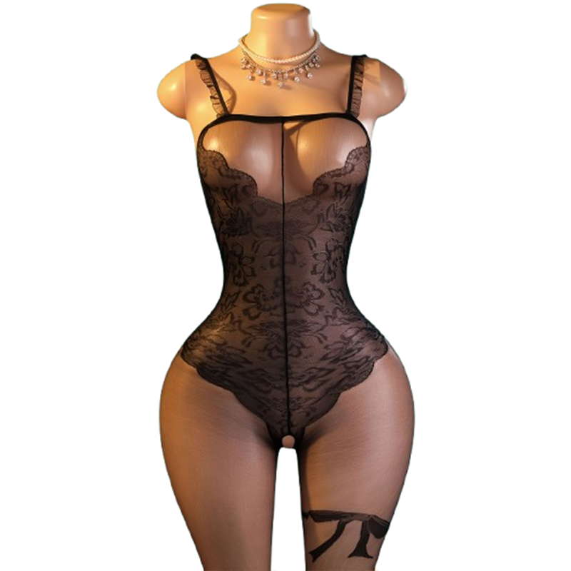1-Piece Black Lace & Sheer Mes - Lace Teddy Lingerie 评论和价格