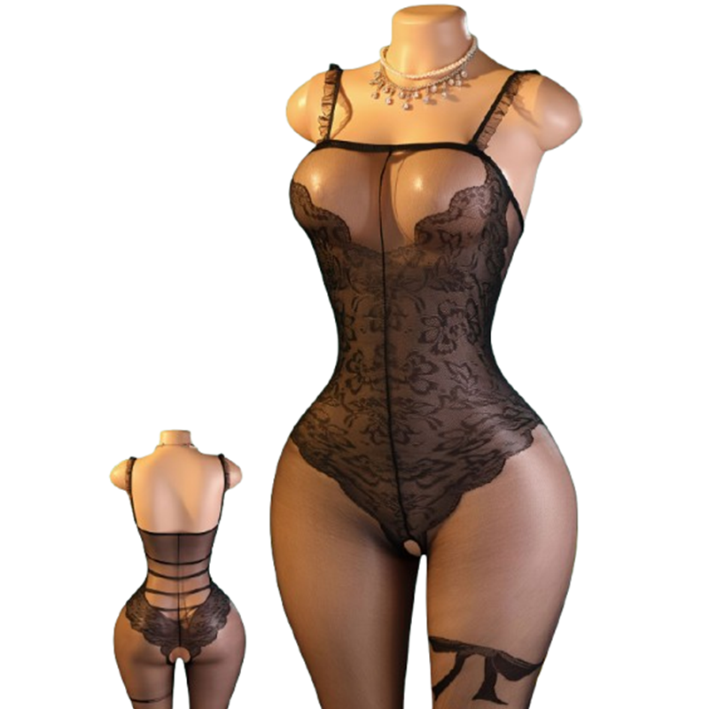 1-Piece Black Lace & Sheer Mes - Lace Teddy Lingerie 评论和价格