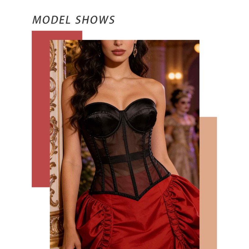 Black Strapless Mesh See-Throu - Corset Waist Cinch 评论和价格